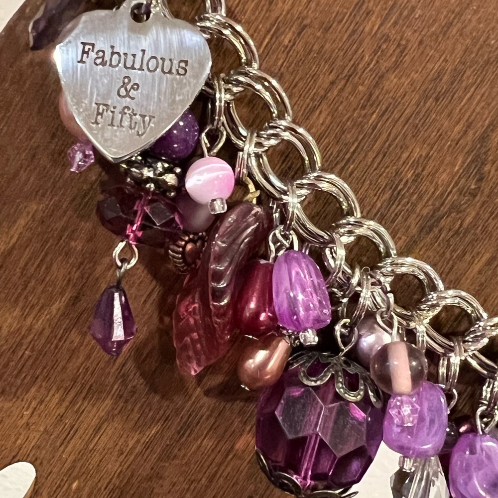 Hand made charm bracelet purple silver 50th Birthday fifty and fabulous - Picture 10 of 11